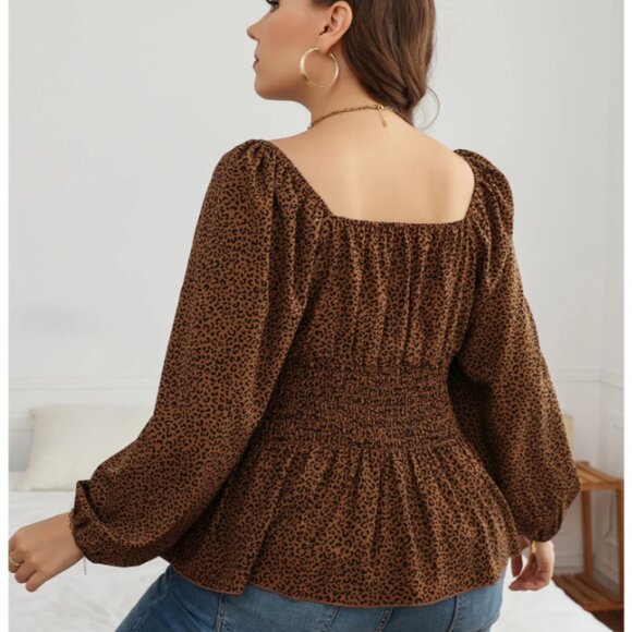 Leopard Print Lantern Sleeve Blouse - Picture 2 of 6